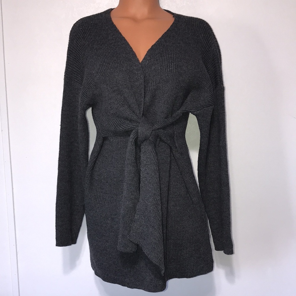 Sage Gray Knit Wrap Tunic Sweater - Picture 4 of 12